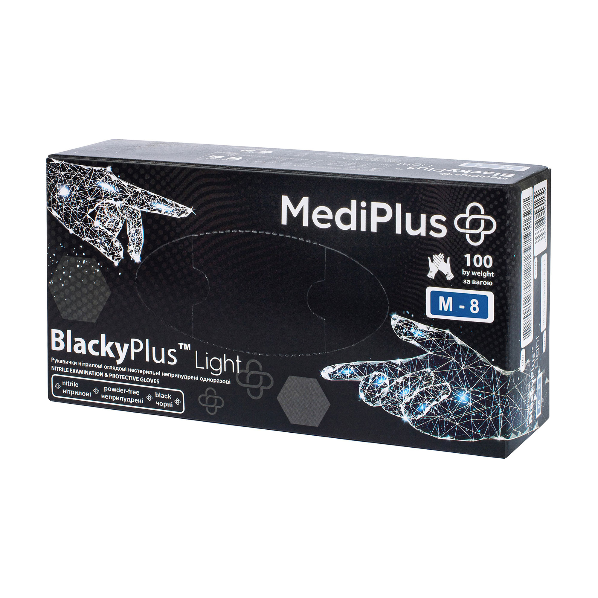 Рукавички нітрилові MediPlus NitryPlus Light нестерильні, чорні, розмір M, 100 шт